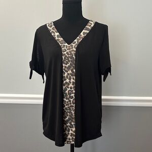 Sew In Love Black Leopard Accent V-Neck Tee